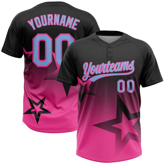 Maxcorners Custom Black Light Blue-Pink Gradient Style Twinkle Star Two-Button Unisex Softball Jersey LM2605