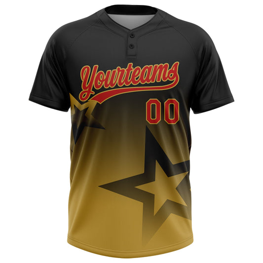 Maxcorners Custom Black Red-Old Gold Gradient Style Twinkle Star Two-Button Unisex Softball Jersey LM2605