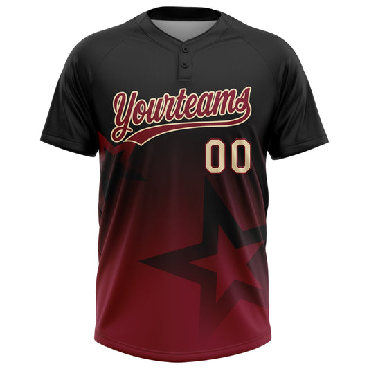 Maxcorners Custom Black Crimson-Cream Gradient Style Twinkle Star Two-Button Unisex Softball Jersey LM2605