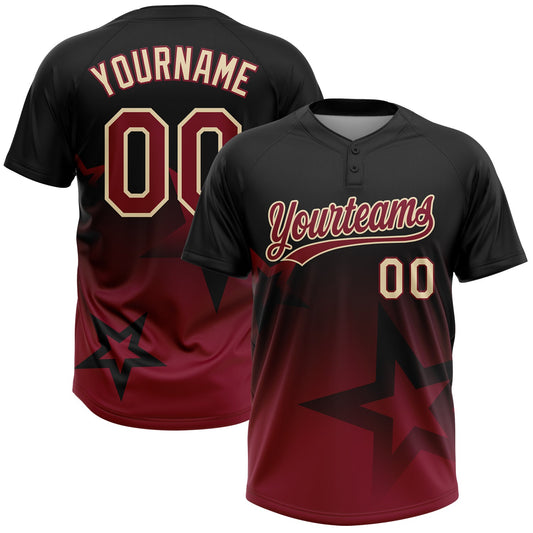 Maxcorners Custom Black Crimson-Cream Gradient Style Twinkle Star Two-Button Unisex Softball Jersey LM2605