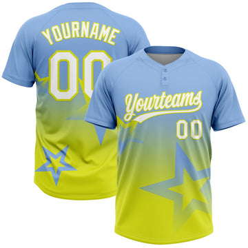 Maxcorners Custom Light Blue White-Neon Yellow Gradient Style Twinkle Star Two-Button Unisex Softball Jersey LM2605