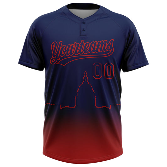 Maxcorners Custom Navy Red Washington City Edition Gradient Two-Button Unisex Softball Jersey LM2605