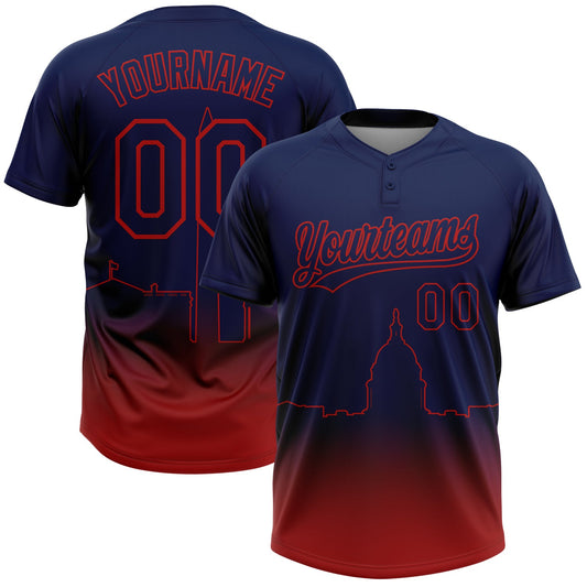 Maxcorners Custom Navy Red Washington City Edition Gradient Two-Button Unisex Softball Jersey LM2605