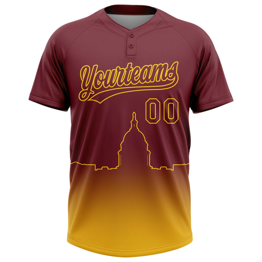 Maxcorners Custom Burgundy Yellow Washington City Edition Gradient Two-Button Unisex Softball Jersey LM2605