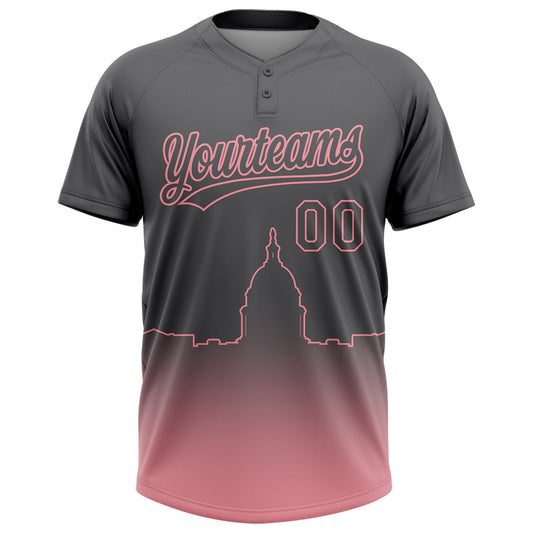 Maxcorners Custom Steel Gray Medium Pink Washington City Edition Gradient Two-Button Unisex Softball Jersey LM2605