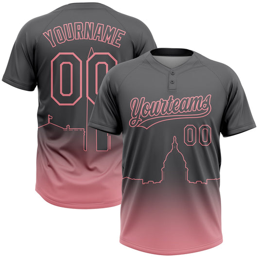 Maxcorners Custom Steel Gray Medium Pink Washington City Edition Gradient Two-Button Unisex Softball Jersey LM2605