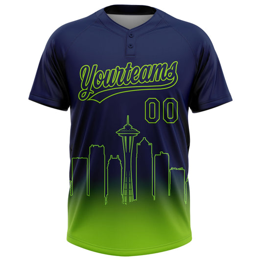 Maxcorners Custom Navy Neon Green Seattle City Edition Gradient Two-Button Unisex Softball Jersey LM2605