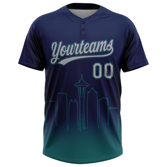 Maxcorners Custom Navy Gray-Teal Seattle City Edition Gradient Two-Button Unisex Softball Jersey LM2605