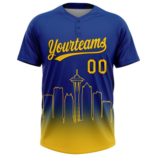 Maxcorners Custom Royal Yellow-Black Seattle City Edition Gradient Two-Button Unisex Softball Jersey LM2605