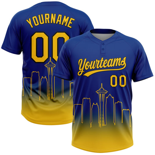 Maxcorners Custom Royal Yellow-Black Seattle City Edition Gradient Two-Button Unisex Softball Jersey LM2605