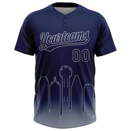 Maxcorners Custom Navy Gray Dallas City Edition Gradient Two-Button Unisex Softball Jersey LM2605