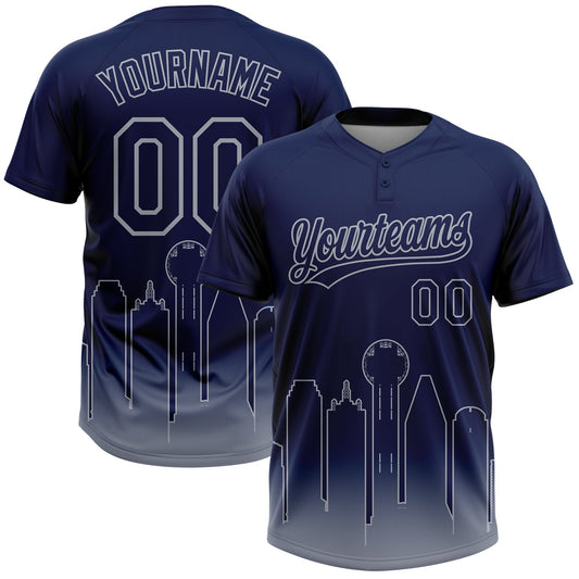Maxcorners Custom Navy Gray Dallas City Edition Gradient Two-Button Unisex Softball Jersey LM2605