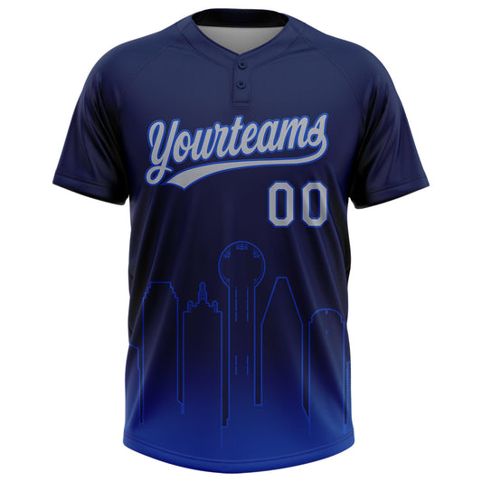 Maxcorners Custom Navy Gray-Thunder Blue Dallas City Edition Gradient Two-Button Unisex Softball Jersey LM2605