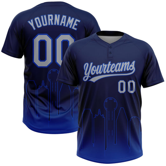 Maxcorners Custom Navy Gray-Thunder Blue Dallas City Edition Gradient Two-Button Unisex Softball Jersey LM2605