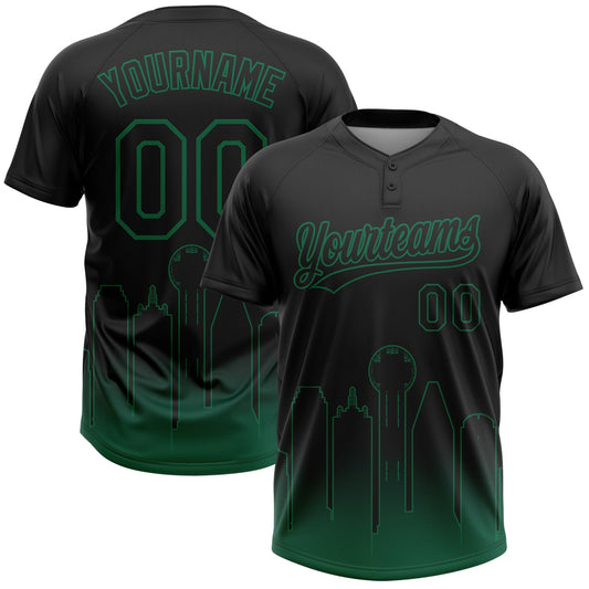Maxcorners Custom Black Kelly Green Dallas City Edition Gradient Two-Button Unisex Softball Jersey LM2605
