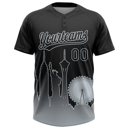 Maxcorners Custom Black Silver Las Vegas City Edition Gradient Two-Button Unisex Softball Jersey LM2605