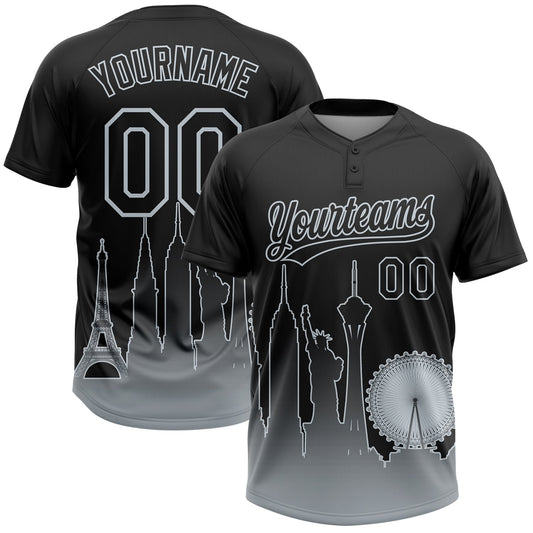 Maxcorners Custom Black Silver Las Vegas City Edition Gradient Two-Button Unisex Softball Jersey LM2605