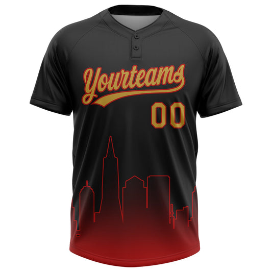 Maxcorners Custom Black Old Gold-Red San Francisco City Edition Gradient Two-Button Unisex Softball Jersey LM2605