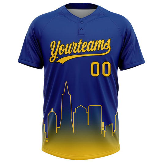 Maxcorners Custom Royal Yellow-Black San Francisco City Edition Gradient Two-Button Unisex Softball Jersey LM2605