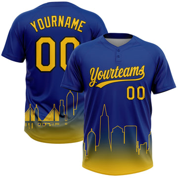 Maxcorners Custom Royal Yellow-Black San Francisco City Edition Gradient Two-Button Unisex Softball Jersey LM2605