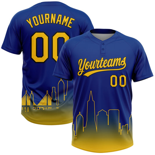 Maxcorners Custom Royal Yellow-Black San Francisco City Edition Gradient Two-Button Unisex Softball Jersey LM2605