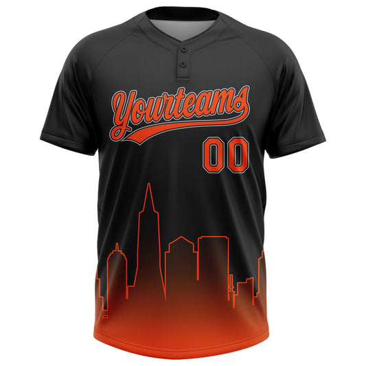 Maxcorners Custom Black Orange-Gray San Francisco City Edition Gradient Two-Button Unisex Softball Jersey LM2605
