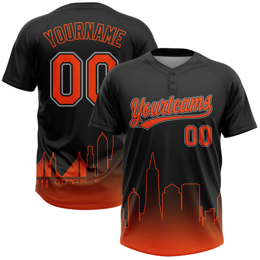 Maxcorners Custom Black Orange-Gray San Francisco City Edition Gradient Two-Button Unisex Softball Jersey LM2605