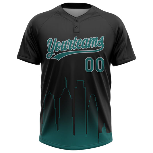 Maxcorners Custom Black Midnight Green-Gray Philadelphia City Edition Gradient Two-Button Unisex Softball Jersey LM2605