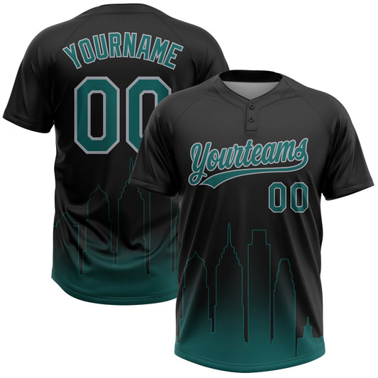 Maxcorners Custom Black Midnight Green-Gray Philadelphia City Edition Gradient Two-Button Unisex Softball Jersey LM2605