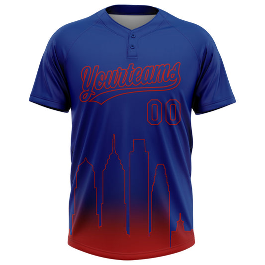 Maxcorners Custom Royal Red Philadelphia City Edition Gradient Two-Button Unisex Softball Jersey LM2605
