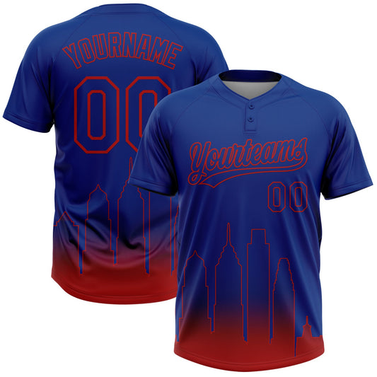 Maxcorners Custom Royal Red Philadelphia City Edition Gradient Two-Button Unisex Softball Jersey LM2605