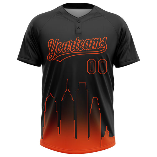 Maxcorners Custom Black Orange Philadelphia City Edition Gradient Two-Button Unisex Softball Jersey LM2605