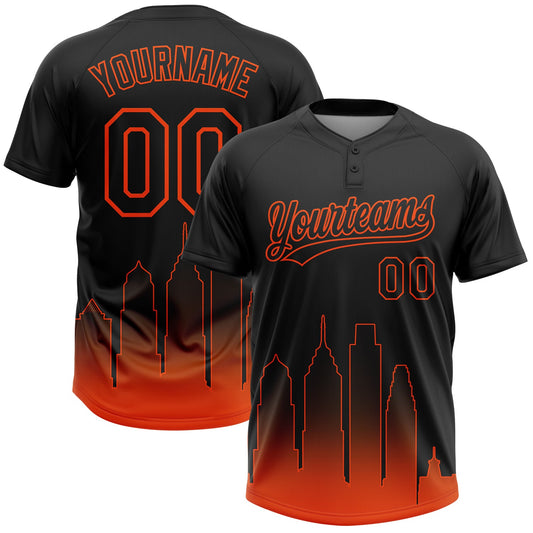 Maxcorners Custom Black Orange Philadelphia City Edition Gradient Two-Button Unisex Softball Jersey LM2605