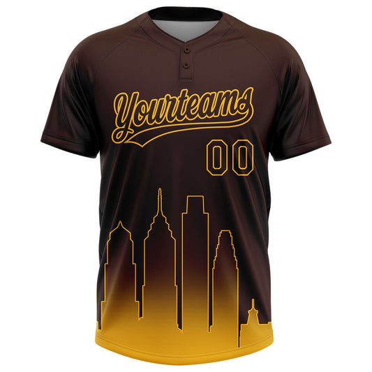 Maxcorners Custom Brown Gold San Diego City Edition Gradient Two-Button Unisex Softball Jersey LM2605