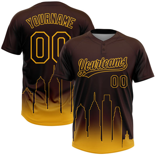 Maxcorners Custom Brown Gold San Diego City Edition Gradient Two-Button Unisex Softball Jersey LM2605