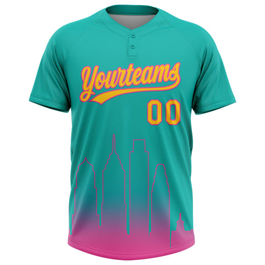 Maxcorners Custom Aqua Yellow-Pink San Diego City Edition Gradient Two-Button Unisex Softball Jersey LM2605