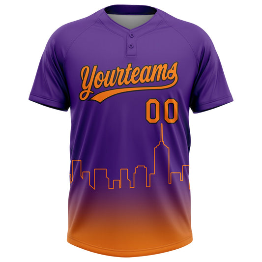 Maxcorners Custom Purple Bay Orange-Black Phoenix City Edition Gradient Two-Button Unisex Softball Jersey LM2605