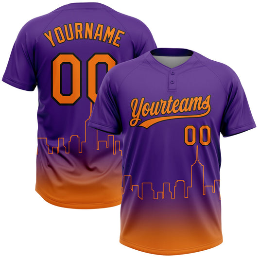 Maxcorners Custom Purple Bay Orange-Black Phoenix City Edition Gradient Two-Button Unisex Softball Jersey LM2605