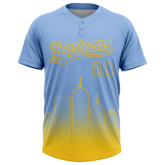 Maxcorners Custom Light Blue Yellow Boston City Edition Gradient Two-Button Unisex Softball Jersey LM2605