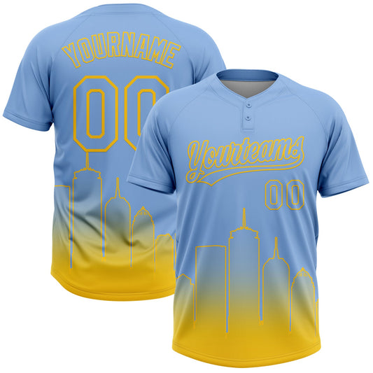 Maxcorners Custom Light Blue Yellow Boston City Edition Gradient Two-Button Unisex Softball Jersey LM2605