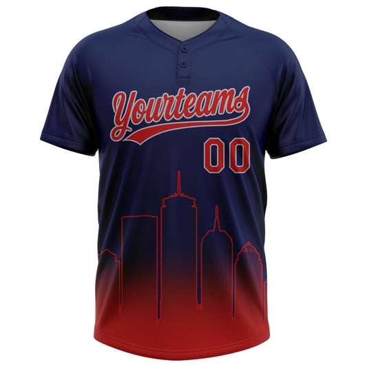 Maxcorners Custom Navy Red-Gray Boston City Edition Gradient Two-Button Unisex Softball Jersey LM2605
