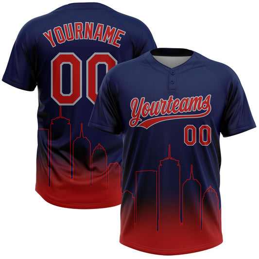 Maxcorners Custom Navy Red-Gray Boston City Edition Gradient Two-Button Unisex Softball Jersey LM2605