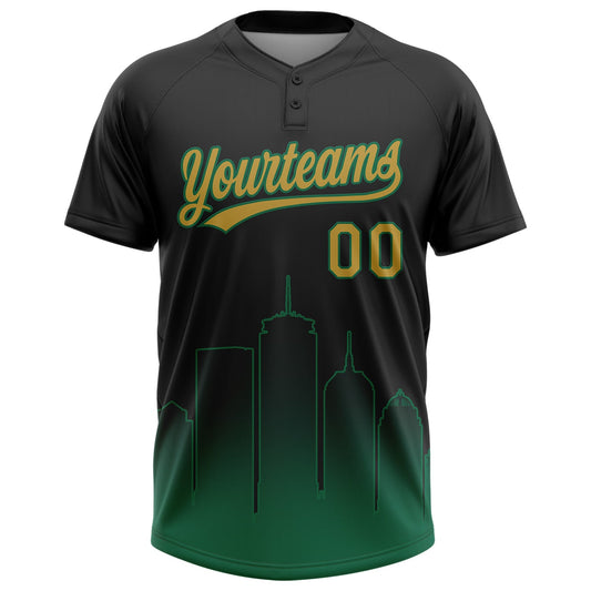 Maxcorners Custom Black Old Gold-Kelly Green Boston City Edition Gradient Two-Button Unisex Softball Jersey LM2605