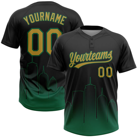 Maxcorners Custom Black Old Gold-Kelly Green Boston City Edition Gradient Two-Button Unisex Softball Jersey LM2605