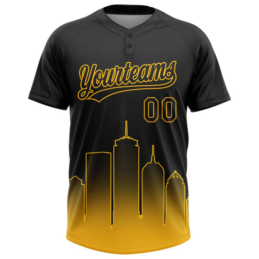 Maxcorners Custom Black Gold Boston City Edition Gradient Two-Button Unisex Softball Jersey LM2605