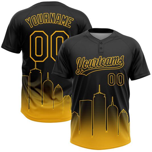 Maxcorners Custom Black Gold Boston City Edition Gradient Two-Button Unisex Softball Jersey LM2605