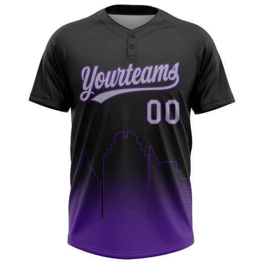 Maxcorners Custom Black Gray-Purple Sacramento City Edition Gradient Two-Button Unisex Softball Jersey LM2605