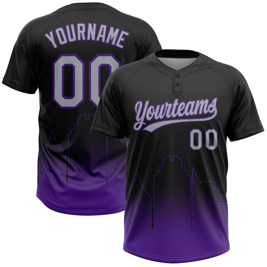 Maxcorners Custom Black Gray-Purple Sacramento City Edition Gradient Two-Button Unisex Softball Jersey LM2605