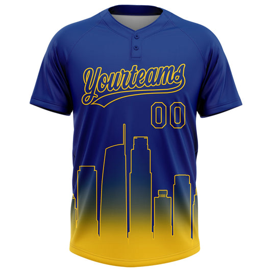 Maxcorners Custom Royal Yellow Los Angeles City Edition Gradient Two-Button Unisex Softball Jersey LM2605