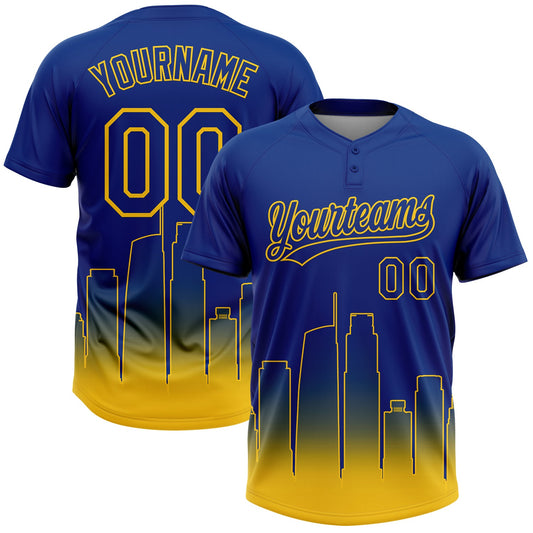Maxcorners Custom Royal Yellow Los Angeles City Edition Gradient Two-Button Unisex Softball Jersey LM2605